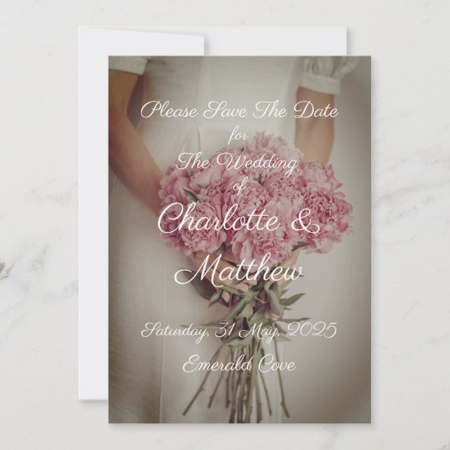 Save the Date Hochzeit Einladung Bride Peonies (Vorderseite)