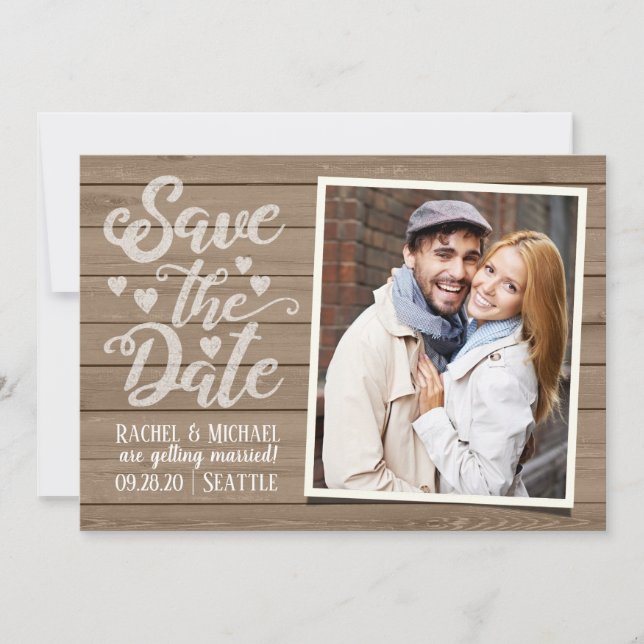 Save the Date Hochzeit | Foto auf Holzpostkarte Einladung (Vorderseite)