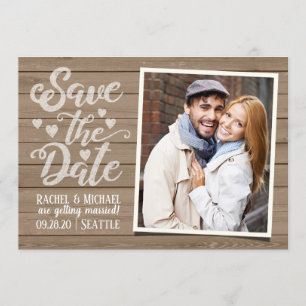 Save the Date Hochzeit Foto auf rustikalem Holz Einladung