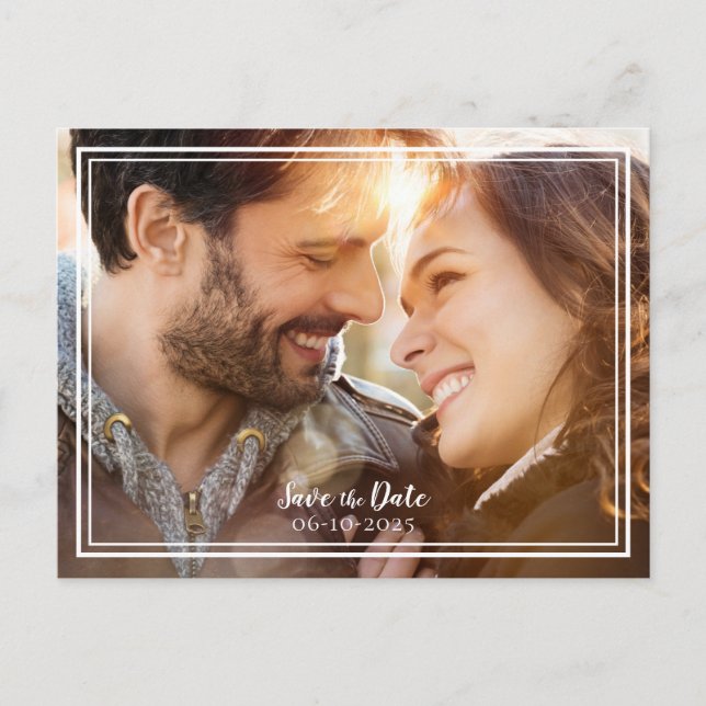 Save the Date Hochzeit Foto Chic Gold Modern Ankündigungspostkarte (Vorderseite)