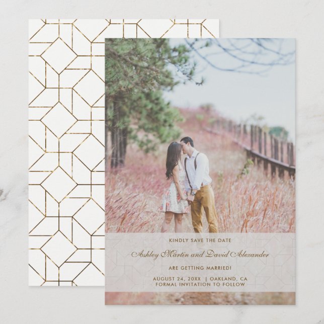 Save the Date Hochzeit Foto Imitate Gold und Overl (Vorne/Hinten)