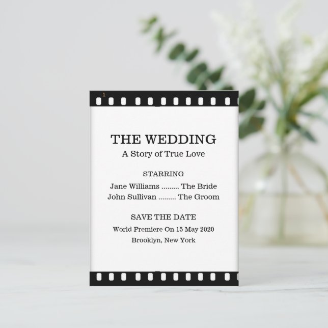 Save the Date Hochzeit mit einem Filmthema Ankündigungspostkarte (Stehend Vorderseite)