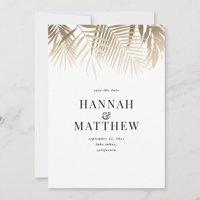 Save the Date Hochzeit mit Palmenblättern (Vorderseite)