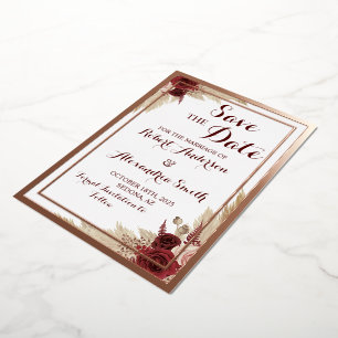 Save the Date Hochzeit Pampas Gras Rosen Gold Folieneinladung