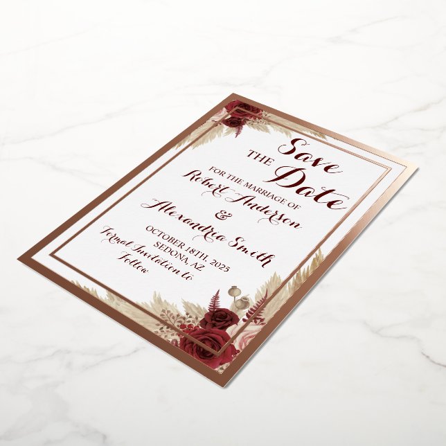 Save the Date Hochzeit Pampas Grass Rose Gold Folieneinladung (Gedreht)