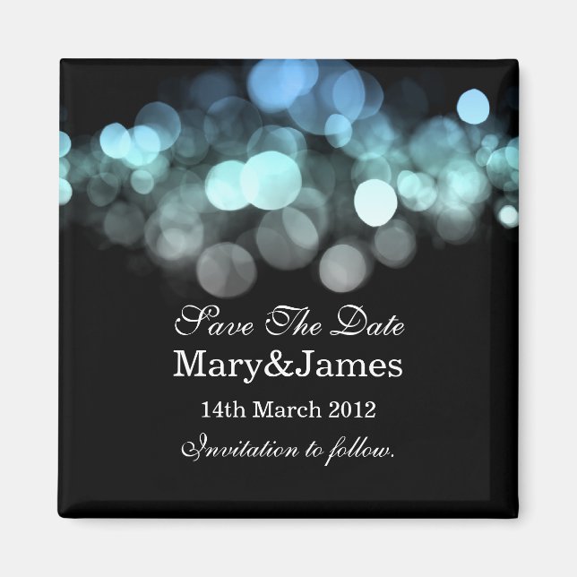 Save the Date Hochzeit Romantische Lichter Blau Magnet (Vorne)
