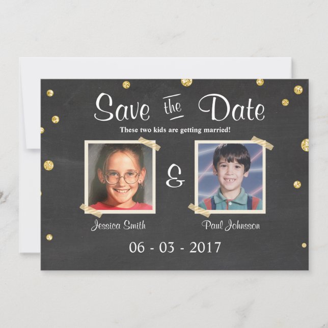 Save the Date Hochzeit Rustikales Chalkboard Gold  Einladung (Vorderseite)