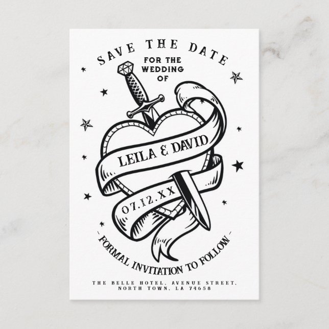 Save the Date Hochzeit Traditionelles Tarot Herz Begleitkarte (Vorderseite)