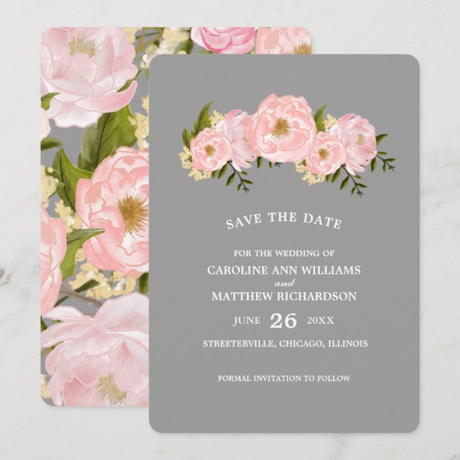 Save The Date. Hochzeit von Graublütenpink Save The Date (Vorne/Hinten)