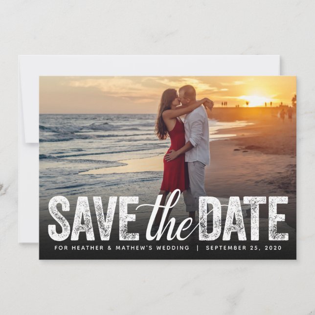Save the Date Hochzeit von Not leidender Script-Fo Einladung (Vorderseite)