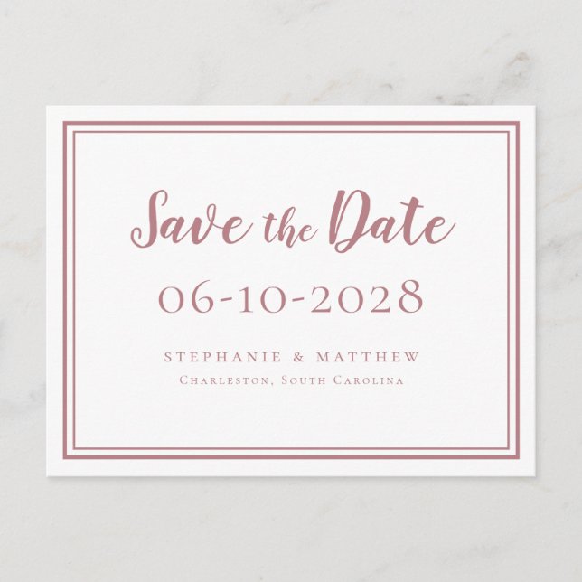 Save the Date Hochzeiten Dusty Rose Einfache Moder Ankündigungspostkarte (Vorderseite)