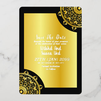 Save the Date Hochzeiten in Gold und Schwarz Folieneinladung