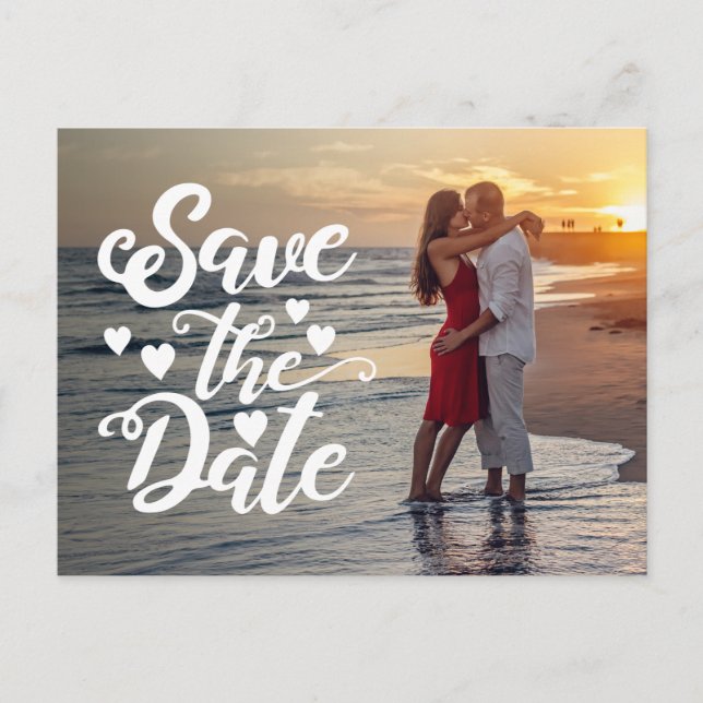 Save the Date Hochzeithandgeschriebenes Skript-Fot Postkarte (Vorderseite)