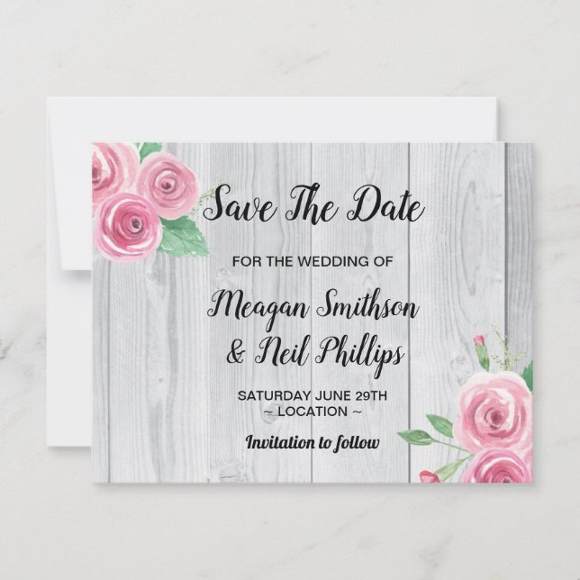 Save the Date Hochzeitkarte Blume Rosa Rosen (Vorderseite)