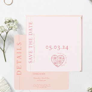 Save the Date Hochzeitkarte Rosa Rosa QR-Code