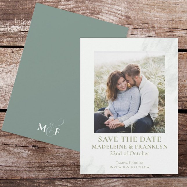 Save the Date Hochzeitliches Grünes Foto Einladung (Von Creator hochgeladen)