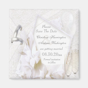 Save the Date Hochzeits-Ringe u. Champagne-Flöten Magnet