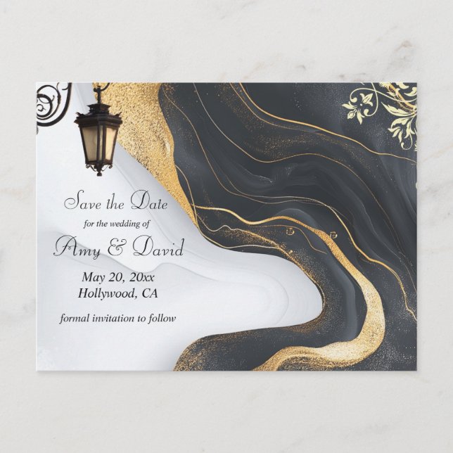 Save the Date Hochzeitsankündigung für Schwarz und Ankündigungspostkarte (Vorderseite)