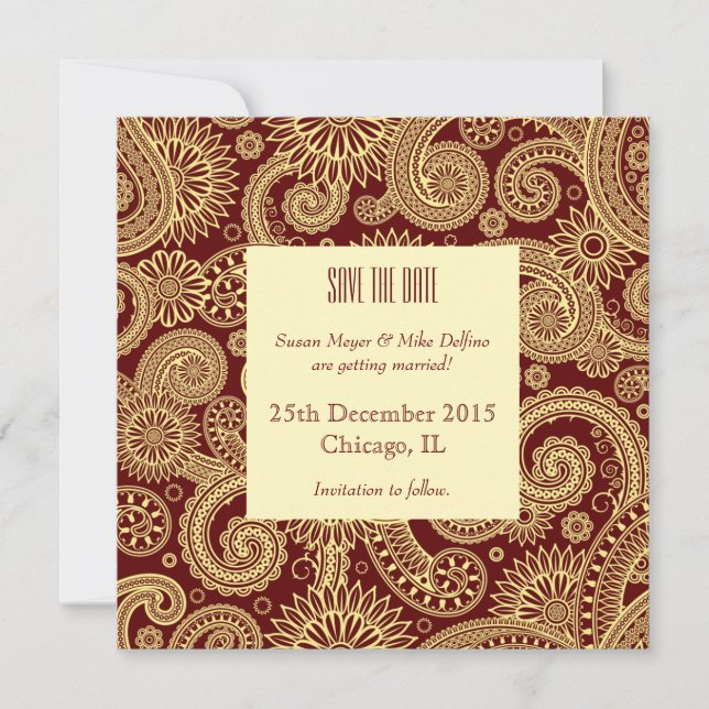 Save the Date Hochzeitskarte rot indianisch Einladung (Vorderseite)