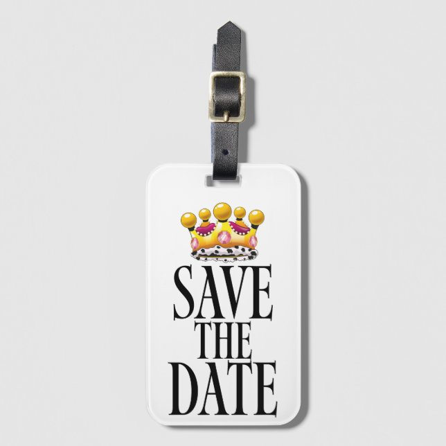 Save the Date Hochzeitskrone Gepäckanhänger (Vorderseite Vertikal)