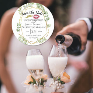 Save the Date Hochzeitslippen für Gold und Blattde Runder Pappuntersetzer