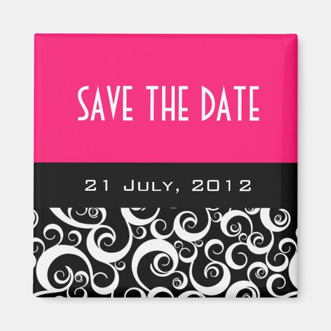 Save the Date Hochzeitsmagnete in heißen rosa Wirb Magnet (Vorne)