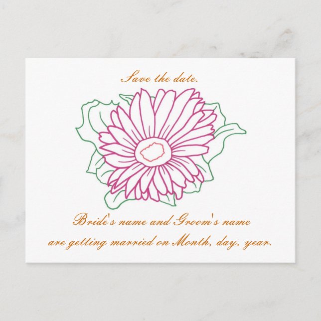 Save the Date, Hochzeitspostkarten, Fuchsia-Disy Ankündigungspostkarte (Vorderseite)