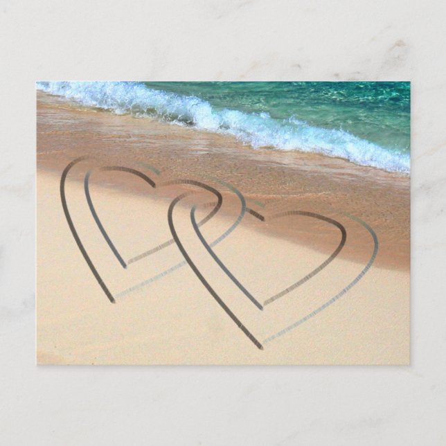 Save the Date Hochzeitspostkarten Herz Sands Beach Ankündigungspostkarte (Vorderseite)