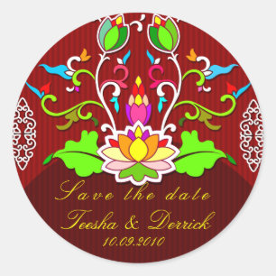 Save the Date Hochzeitsticker asiatischer Stil Runder Aufkleber