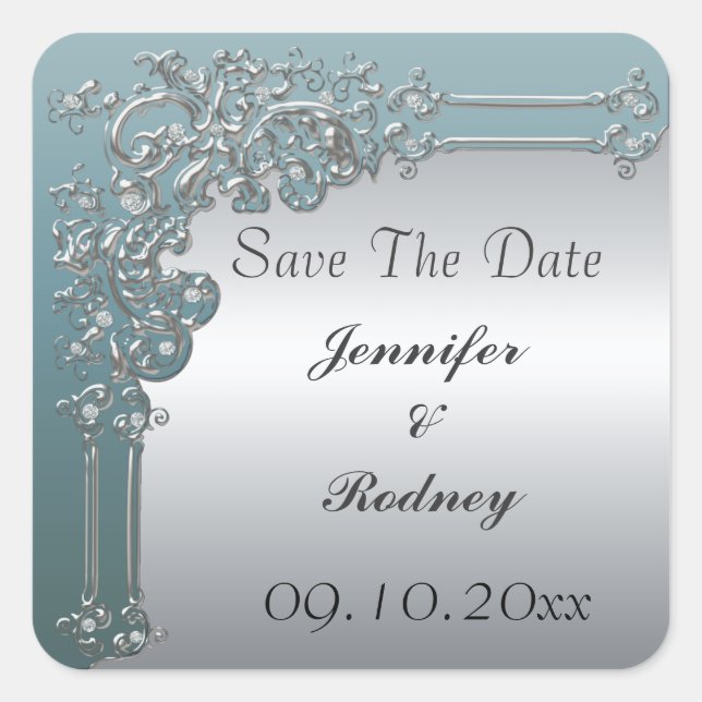 Save the Date Hochzeitsticker Quadratischer Aufkleber (Vorderseite)