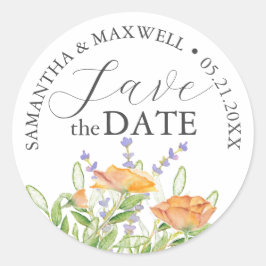 Save the Date Hochzeitsticker-Wildblumen Runder Aufkleber