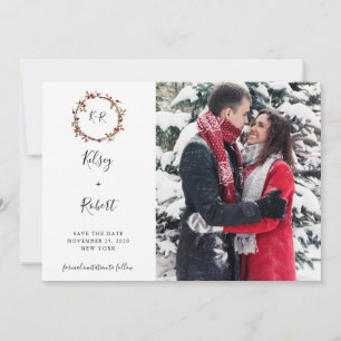 Save The Date Holly Berries Wreath Enregistrer la date