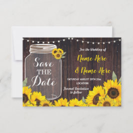 Save the Date Holz Rustic Jar Sonnenblumen einlade