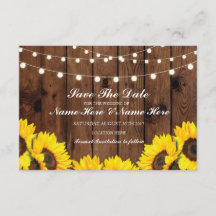 Save the Date Holz Rustikale Sonnenblumen Lichtkar