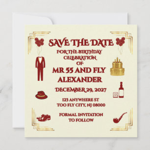 SAVE THE DATE HOMME RAFFINÉ BEIGE ROUGE FONCÉ 55E ANNIVERSAIRE