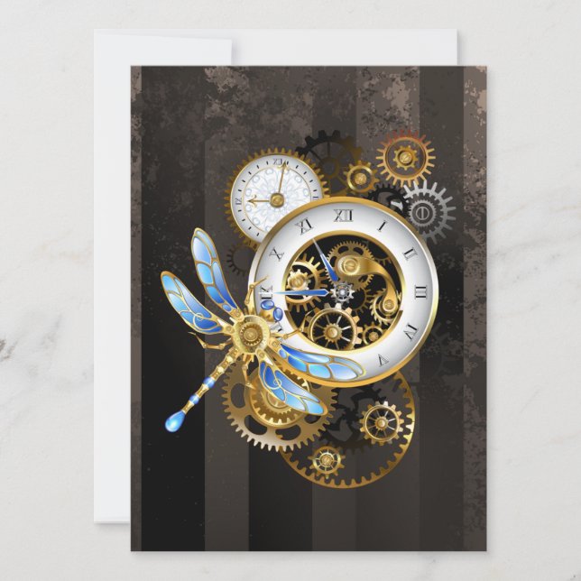 Save The Date Horloge à vapeur avec libellule mécanique (Devant)