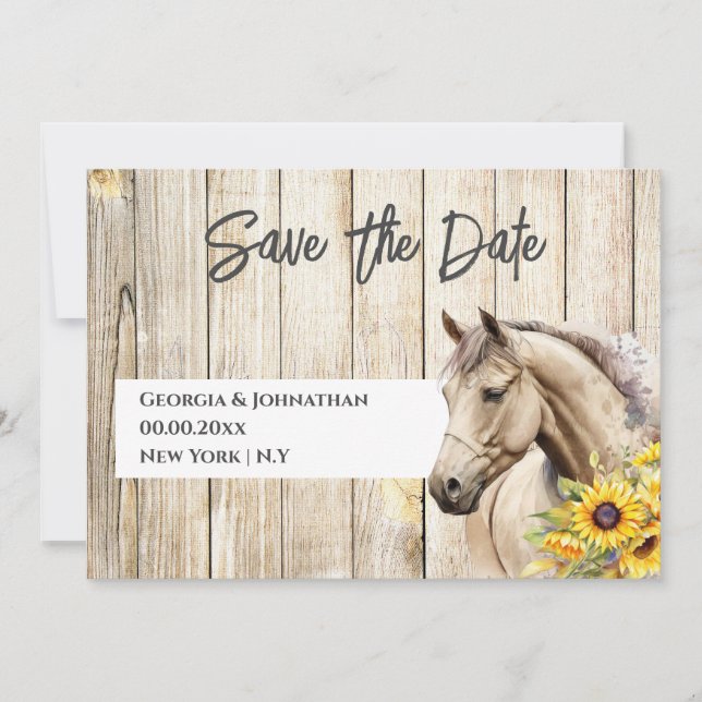 Save The Date Horse aquarelle tournesol rustique western chic (Devant)