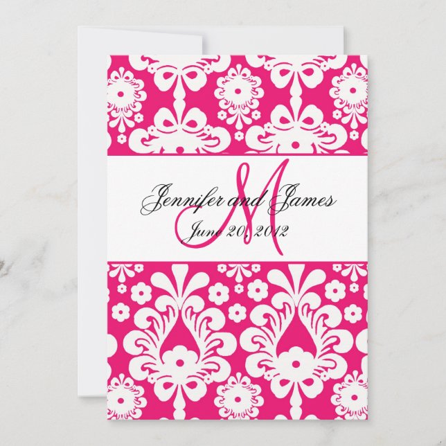 Save the Date Hot Pink Damask Hochzeit (Vorderseite)