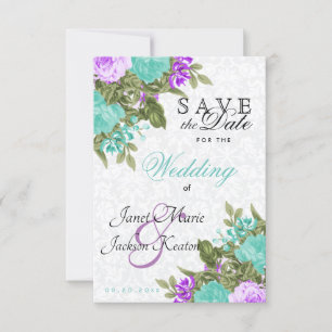 Save the Date Hübsche Aquamarine und violette Blum