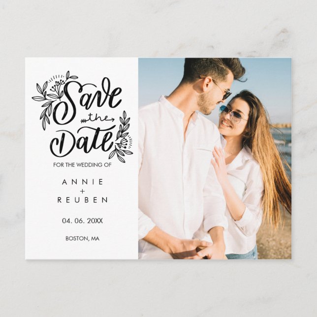 Save the Date Hübsche Handschrift Modernes Foto Ankündigungspostkarte (Vorderseite)