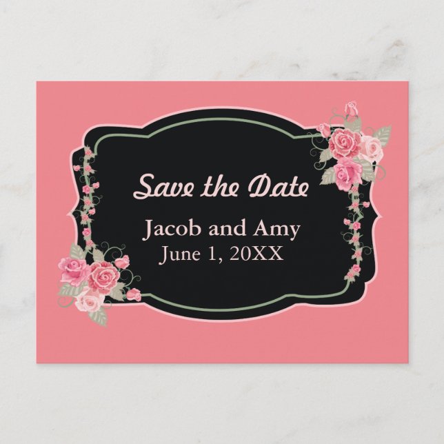 Save the Date Hübsche Rosa-Flora-Ankündigung Ankündigungspostkarte (Vorderseite)