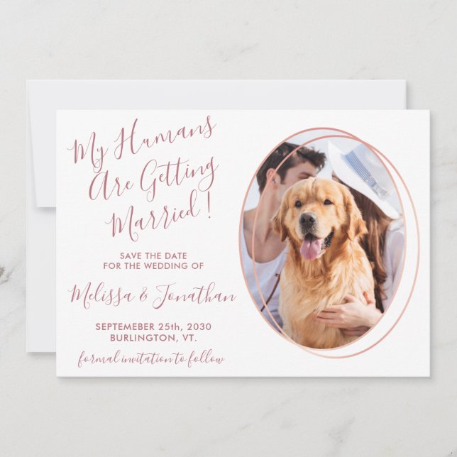 Save The Date Humains Se Marier Photo Animal Mariage Rose Or (Devant)