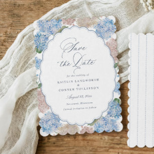 Save The Date Hydrangea Bleue Ovale Élégant Fleurs Mariage Vinta