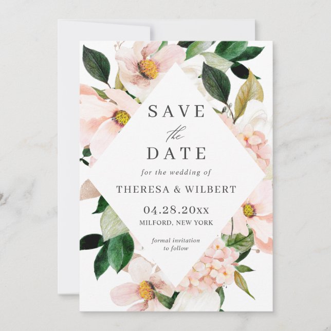 Save The Date Hydrangea Blossom Blush rose Mariage Floral (Devant)