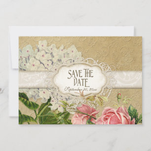 Save The Date Hydrangea et Roses teintées de thé en dentelle vin