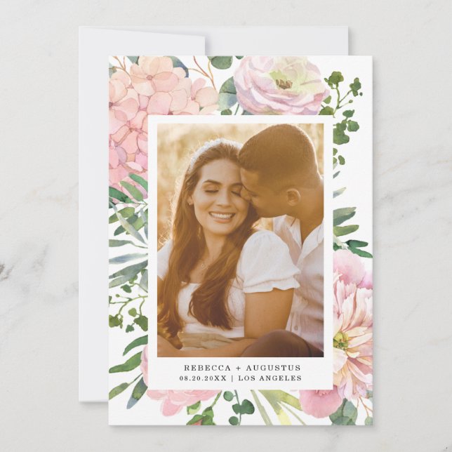 Save The Date Hydrangea Rose Aquarelle rose Photo florale (Devant)