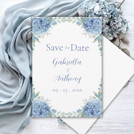 Save The Date Hydrangeas Bleus Écriture Florale Aquarelle
