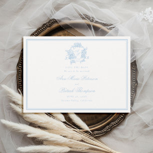 Save The Date Hydrangeas Formelles Crête Cadre Classique Bleu Ma