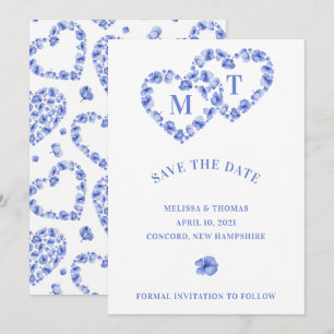 Save The Date Hydrangée Bleue Double Coeur
