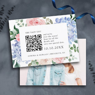 Save The Date Hydrangées bleu outrepassé rose pastel Photo Code